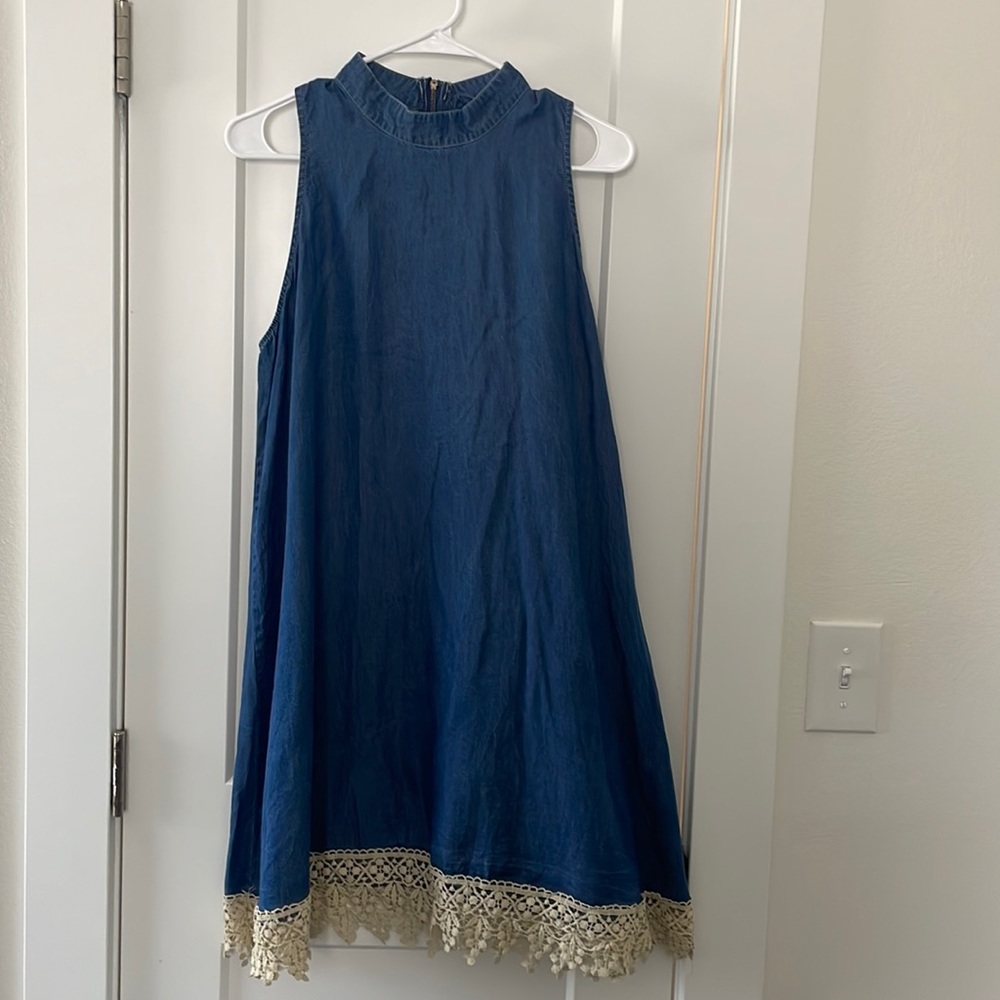 Denim dress with lace trim size Large